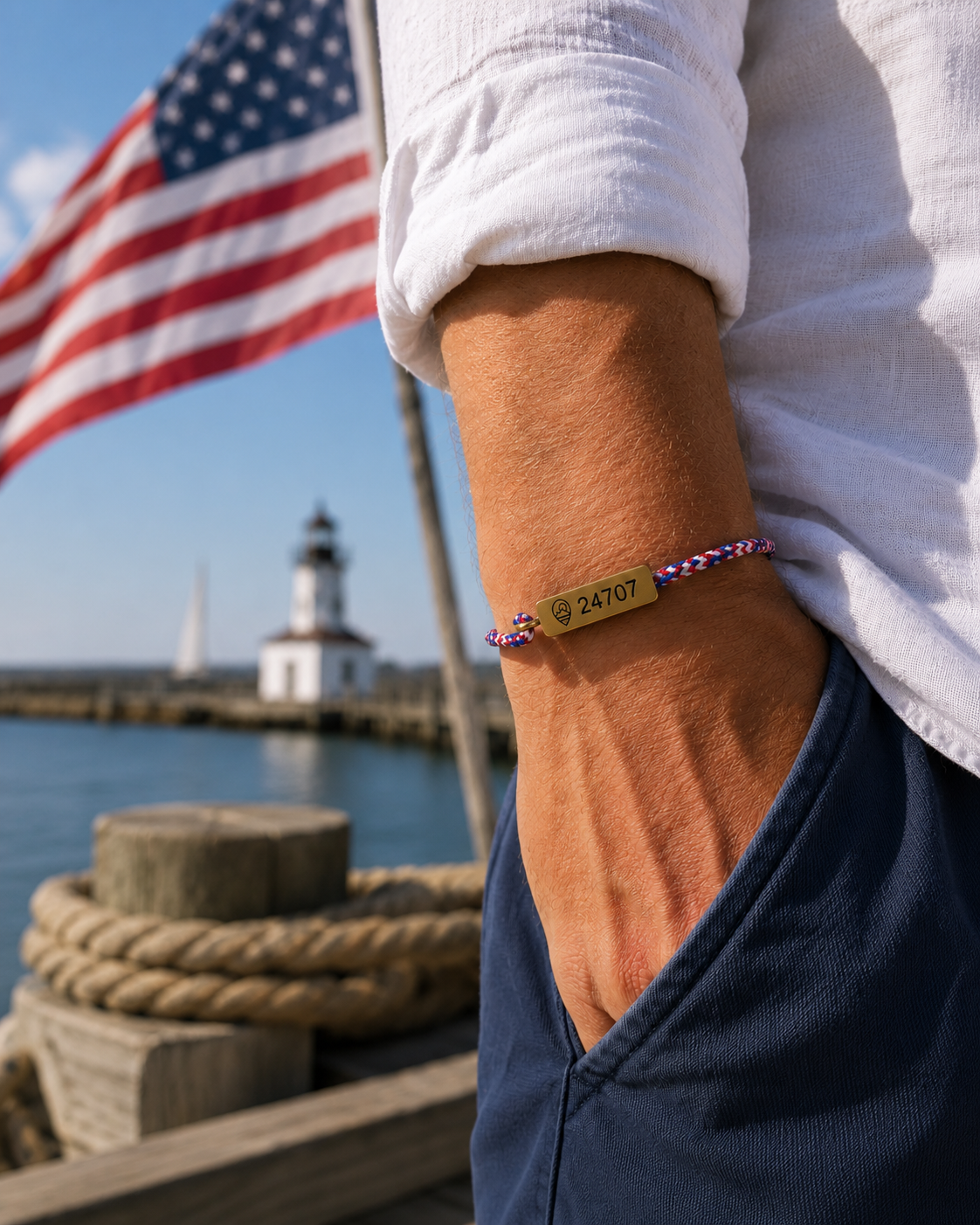Compass Bracelet America's 250th in Red/White/Blue - Gold - Image 2
